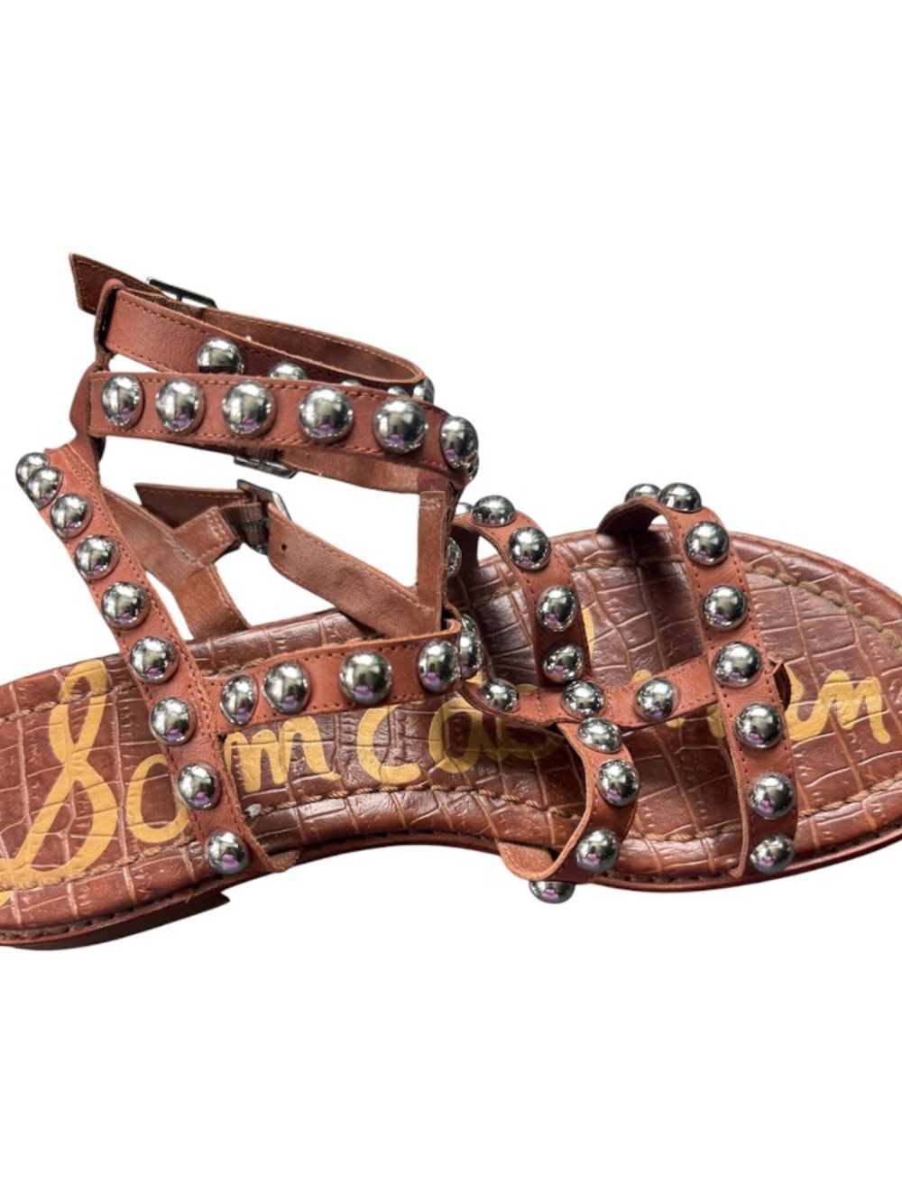 Sam Edelman Eavan Studded Gladiator Sandal Brown Leather Domed Metal Studs 6.5 - Picture 9 of 11
